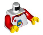 Torso Shirt with Red Collar and Shoulders, Spaceship Orbiting Classic Space Helmet Pattern / Red Arms / Yellow Hands
