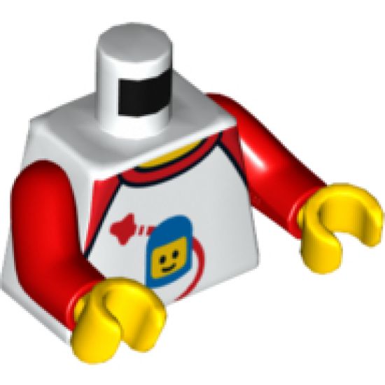 Torso Shirt with Red Collar and Shoulders, Spaceship Orbiting Classic Space Helmet Pattern / Red Arms / Yellow Hands
