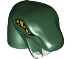 Minifigure, Head, Modified Snake Short Neck with Open Mouth with White Fangs and Four Yellow Eyes Pattern
