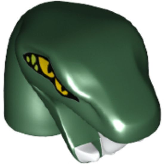 Minifigure, Head, Modified Snake Short Neck with Open Mouth with White Fangs and Four Yellow Eyes Pattern