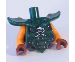 Torso, Modified Short with Armor Breastplate with Shoulder Ridges, Rivets and Ninja Skull with Crossed Swords Pattern / Orange Arms / Reddish Brown Hands