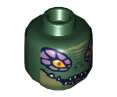 Minifigure, Head Dual Sided Alien Chima Crocodile with Medium Lavender Rimmed Eyes, Wide Eyes / Narrow Eyes Pattern (Crooler) - Hollow Stud