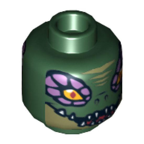Minifigure, Head Dual Sided Alien Chima Crocodile with Medium Lavender Rimmed Eyes, Wide Eyes / Narrow Eyes Pattern (Crooler) - Hollow Stud