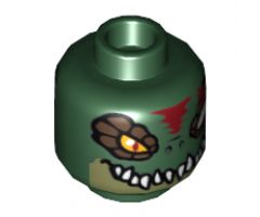 Minifigure, Head Dual Sided Alien Chima Crocodile with Dark Brown Rimmed Eyes and Red Scar, Wide Eye / Narrow Eye Pattern (Cragger) - Hollow Stud