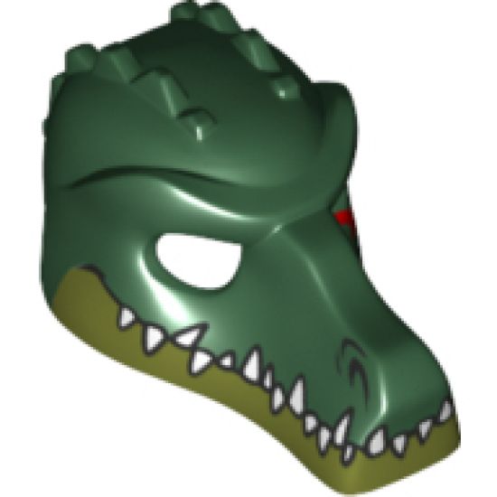 Minifigure, Headgear Mask Crocodile with Olive Green Lower Jaw, White Teeth and Red Scar Pattern
