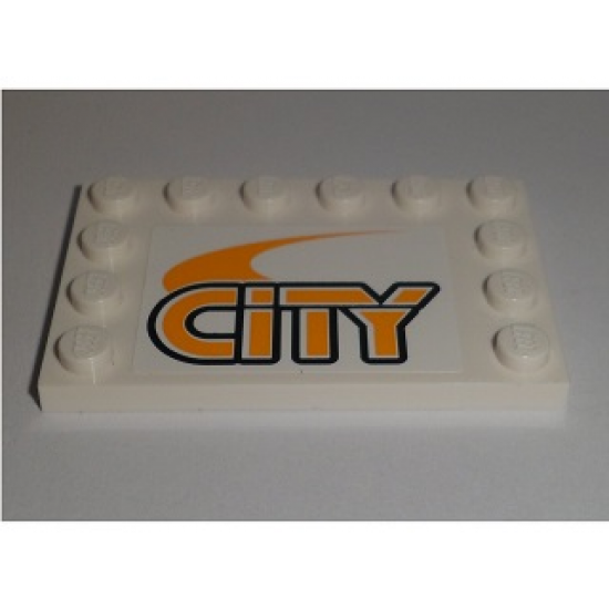 Tile, Modified 4 x 6 with Studs on Edges with Bright Light Orange 'CITY' Pattern (Sticker) - Set 60097