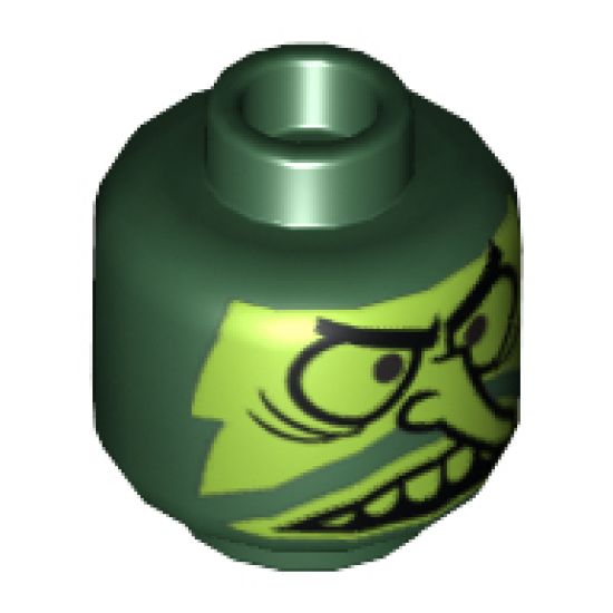 Minifigure, Head Lime Face, Large Eyes, Long Nose and Large Upper Teeth Pattern - Hollow Stud