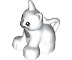 Duplo, Animal Cat Kitten Sitting with Black Eyes and Whiskers and Dark Bluish Gray Chest and Nose Pattern
