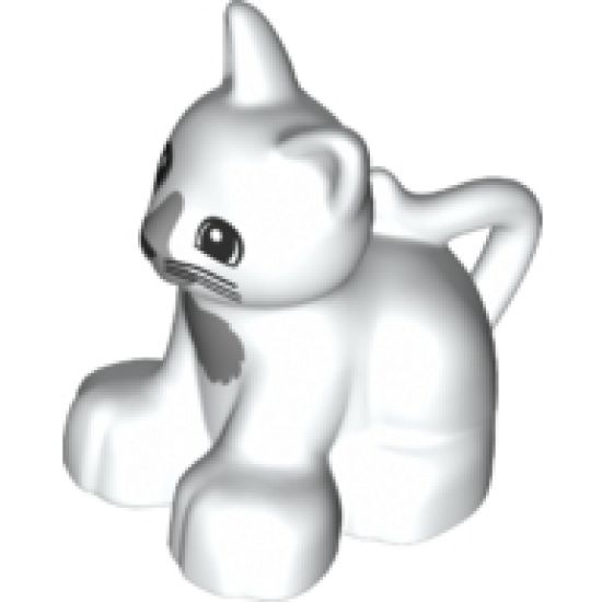 Duplo, Animal Cat Kitten Sitting with Black Eyes and Whiskers and Dark Bluish Gray Chest and Nose Pattern