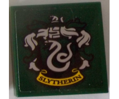 Tile 2 x 2 with HP 'SLYTHERIN' House Crest on Dark Green Background Pattern (Sticker) - Set 71043