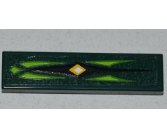Tile 1 x 4 with Lime Scales and Yellow Diamond Pattern (Sticker) - Set 9450