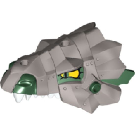 Animal, Body Part Dragon Head (Fantasy Era) Upper Jaw with Metallic Silver Armor and Yellow Eyes Pattern