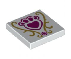 Tile 2 x 2 with Magenta Jewel and Paw Print with Heart and Gold Decorations Pattern