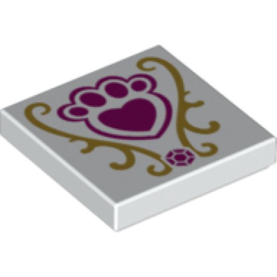 Tile 2 x 2 with Magenta Jewel and Paw Print with Heart and Gold Decorations Pattern