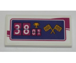 Tile 2 x 4 with '3801' (38:01), Trophy and Checkered Flags Pattern (Sticker) - Set 41121