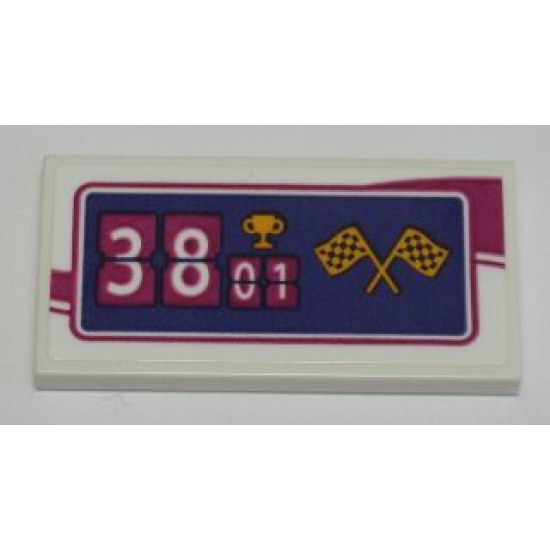 Tile 2 x 4 with '3801' (38:01), Trophy and Checkered Flags Pattern (Sticker) - Set 41121