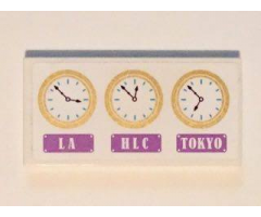 Tile 2 x 4 with 3 Gold Clocks and 'LA', HLC' and 'TOKYO' Pattern (Sticker) - Set 41101