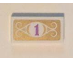 Tile 1 x 2 with Medium Lavender Number 1 in White Circle with Swirls on Gold Background Pattern (Sticker) - Set 41101