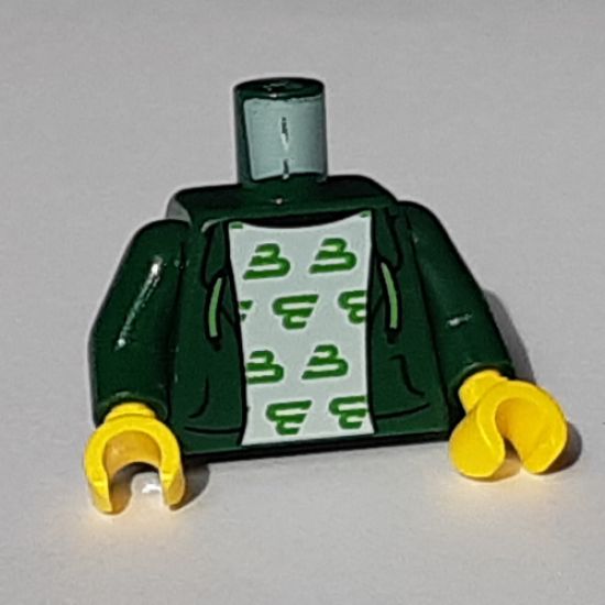 Torso Hoodie, White Shirt with Bright Green Blacktron 'B' Pattern / Dark Green Arms / Yellow Hands