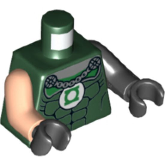 Torso Muscles Outline, Green Lantern Logo, Silver Chain Pattern / Black Arm Left with Silver Cuff Pattern / Light Nougat Arm Right / Black Hands