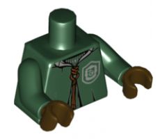 Torso Hooded Robe over Sweater, White Collar, Dark Orange Laces, Slytherin Logo Pattern / Dark Green Arms / Dark Brown Hands