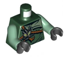 Torso Ninjago Dark Orange Straps, Silver Morro Symbol and Round Emblem with Chineses Logogram '?' (Evil) Pattern / Sand Green Arms / Black Hands