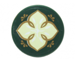 Tile, Round 2 x 2 with Bottom Stud Holder with Light Green Leaf with Four Petals and Gold Edges on Transparent Background Pattern (Sticker) - Set 41072