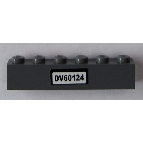 Brick 1 x 6 with 'DV60124' License Plate Pattern (Sticker) - Set 60124