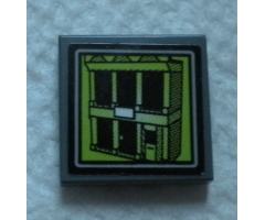 Tile 2 x 2 with Lime Video Screen with Jail Cell Building Pattern (Sticker) - Set 60139