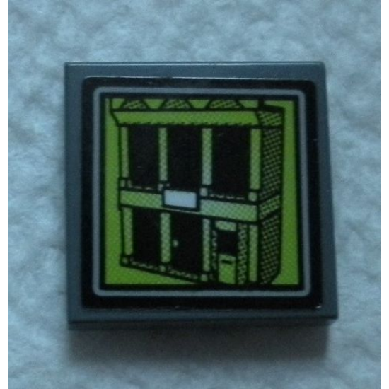 Tile 2 x 2 with Lime Video Screen with Jail Cell Building Pattern (Sticker) - Set 60139