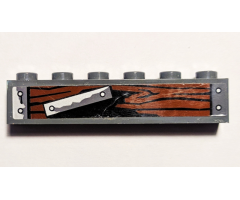 Brick 1 x 6 with Wood Grain, Metal Plates and Silver Nails Pattern Model Left Side (Sticker) - Set 70605