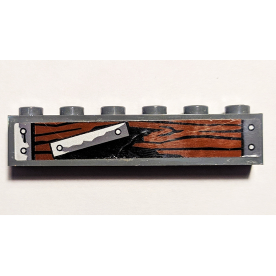 Brick 1 x 6 with Wood Grain, Metal Plates and Silver Nails Pattern Model Left Side (Sticker) - Set 70605