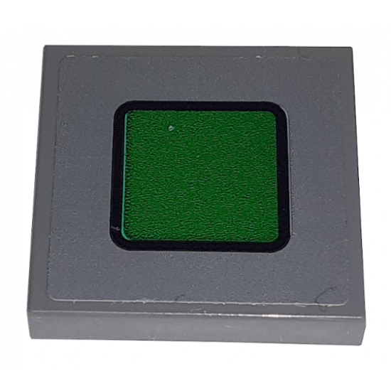 Tile 2 x 2 with Green Rounded Square with Black Border on Dark Bluish Gray Background Pattern (Sticker) - Set 60198