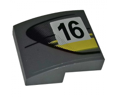 Slope, Curved 2 x 2 with Black Number 16 and Double Yellow Stripes on Dark Bluish Gray Background Pattern Model Left Side (Sticker) - Set 75877