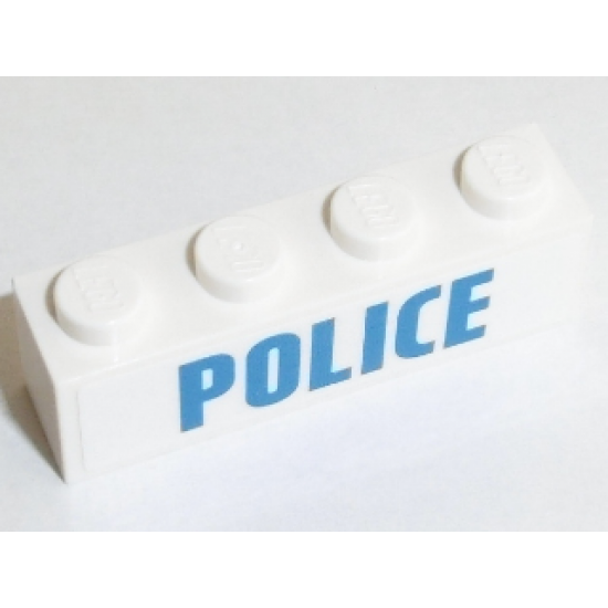 Brick 1 x 4 with Blue 'POLICE' on White Background Pattern (Sticker) - Set 60128