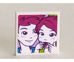 Tile 2 x 2 with Portrait of Male and Female with Tongue Sticking Out Pattern (Sticker) - Set 41335