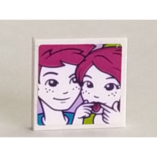 Tile 2 x 2 with Portrait of Male and Female with Tongue Sticking Out Pattern (Sticker) - Set 41335