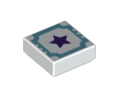 Tile 1 x 1 with Medium Azure Outline and Dark Purple Star Pattern