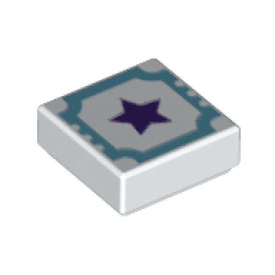 Tile 1 x 1 with Medium Azure Outline and Dark Purple Star Pattern