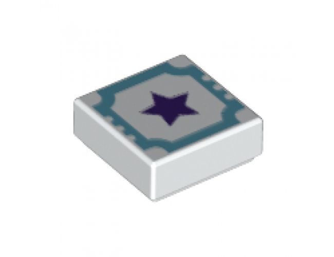 Tile 1 x 1 with Medium Azure Outline and Dark Purple Star Pattern