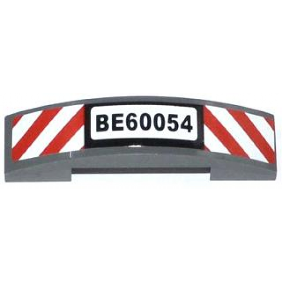 Slope, Curved 4 x 1 Double with Red and White Danger Stripes and 'BE60054' Pattern (Sticker) - Set 60054