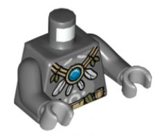 Torso Gorilla with Utility Belt, Feather and Vine Necklace with Dark Azure Round Jewel (Chi) Pattern / Dark Bluish Gray Arms / Light Bluish Gray Hands