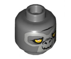 Minifigure, Head Dual Sided Alien Chima Gorilla with Yellow Eyes and Gray Face, Closed Mouth / Crooked Smile Pattern (Grumlo) - Hollow Stud