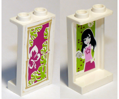 Panel 1 x 2 x 3 with Side Supports - Hollow Studs with Girl on Inside and Magenta and White Flower on Outside Pattern (Stickers) - Set 41058