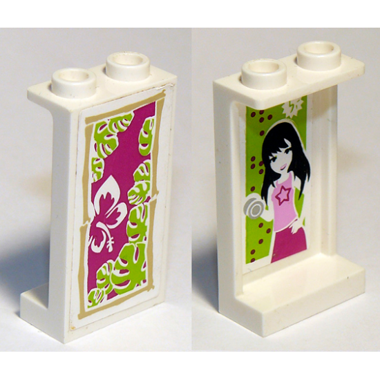 Panel 1 x 2 x 3 with Side Supports - Hollow Studs with Girl on Inside and Magenta and White Flower on Outside Pattern (Stickers) - Set 41058