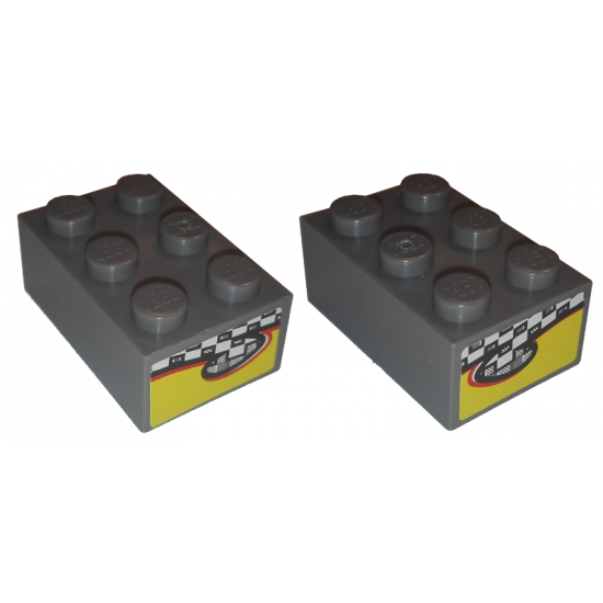 Brick 2 x 3 with Checkered Flag and Flame Pattern on Both Ends (Stickers) - Set 8134