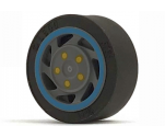 Wheel & Tire Assembly 11mm D. x 6mm with 7 Slanted Spokes with Blue Rim Edge and Yellow Bolts Pattern with Black Tire 14mm D. x 6mm Solid Smooth (30838pb01 / 50945)
