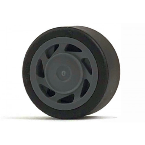 Wheel & Tire Assembly 11mm D. x 6mm with 7 Slanted Spokes with Black Tire 14mm D. x 6mm Solid Smooth (30838 / 50945)
