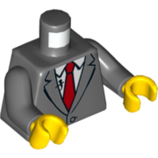 Torso Suit Jacket Buttoned with Red Tie and Lapel Mic Pattern / Dark Bluish Gray Arms / Yellow Hands