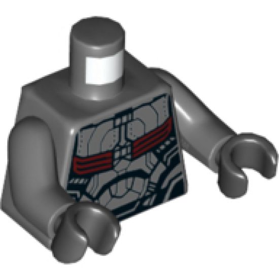 Torso Armored Flight Suit with Black Panel Lines and Red Straps Pattern / Dark Bluish Gray Arms / Black Hands